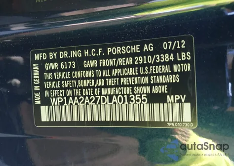 2013 Porsche Cayenne from USA, damaged, VIN WP1AA2A27DLA01355